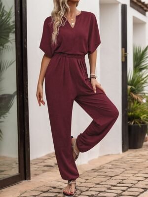 Active Regular Solid V Neck Sleeveless High Waist Jumpsuit - Image 11