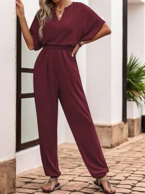 Active Regular Solid V Neck Sleeveless High Waist Jumpsuit - Image 12