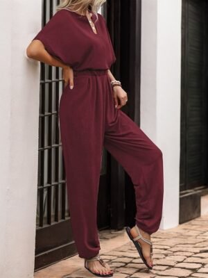Active Regular Solid V Neck Sleeveless High Waist Jumpsuit - Image 13