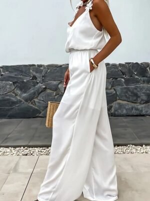 Active Regular Solid V Neck Sleeveless Jumpsuit - Image 7