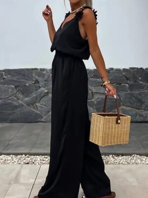 Active Regular Solid V Neck Sleeveless Jumpsuit - Image 9