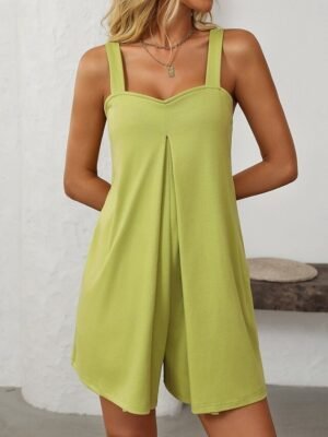 Active Regular Solid V Neck Sleeveless Short Romper - Image 3