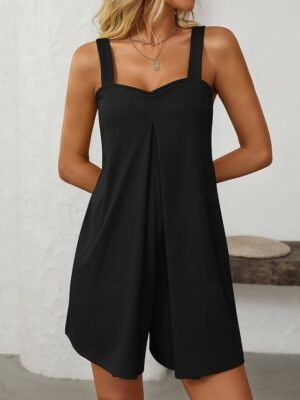 Active Regular Solid V Neck Sleeveless Short Romper - Image 5