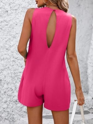 Active Slim Solid Round Neck Sleeveless Romper - Image 2