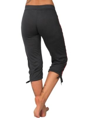 Athleisure Skinny Striped High Waist Drawstring Capri Leggings - Image 4
