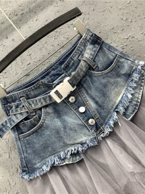 Basic A Line Asymmetrical Pleated Tulle Long Skirt - Image 4