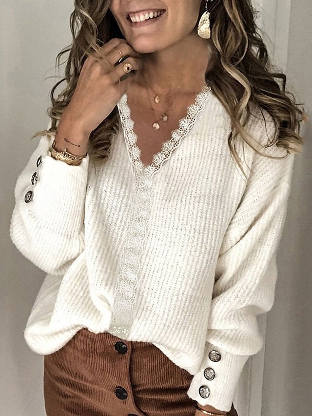 Basic Casual Solid V Neck Long Sleeve Regular Blouse - Image 2