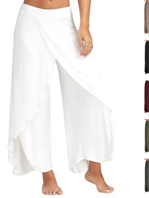 Basic Loose Letter Mid Waist Split Wide Leg Culottes - Image 1
