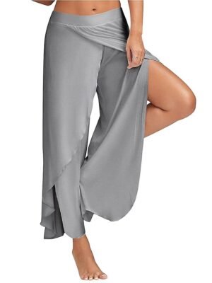 Basic Loose Letter Mid Waist Split Wide Leg Culottes - Image 16
