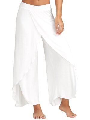 Basic Loose Letter Mid Waist Split Wide Leg Culottes - Image 2