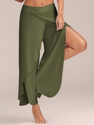 Basic Loose Letter Mid Waist Split Wide Leg Culottes - Image 6