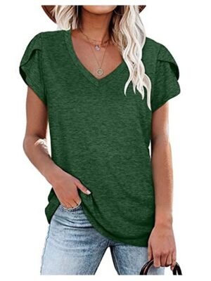 Basic Loose Solid V Neck Short Sleeve T-Shirt - Image 5