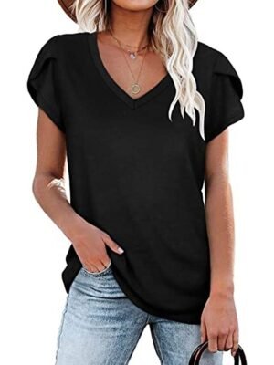 Basic Loose Solid V Neck Short Sleeve T-Shirt - Image 6