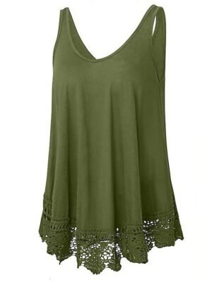 Basic Plus Size Lace Crew Neck Sleeveless Regular Vest - Image 1
