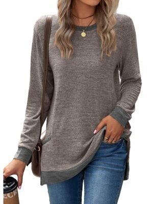 Basic Regular Colour Block Round Neck Long Puff Sleeve Top - Image 6