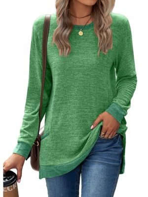 Basic Regular Colour Block Round Neck Long Puff Sleeve Top - Image 7