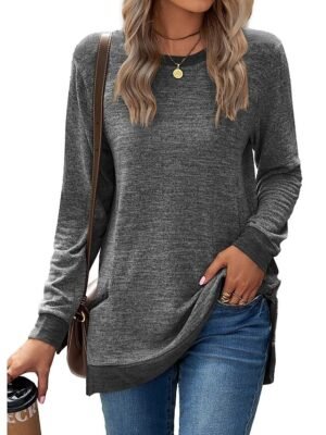 Basic Regular Colour Block Round Neck Long Puff Sleeve Top - Image 9