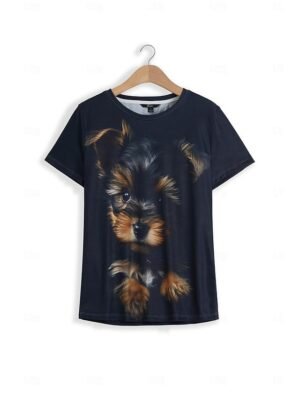 Basic Regular Dog Print Round Neck Short Sleeve Top - Image 2