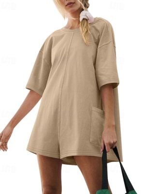 Basic Regular Fit Solid Crew Neck Short Sleeve Romper - Image 10