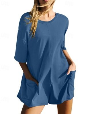 Basic Regular Fit Solid Crew Neck Short Sleeve Romper - Image 5