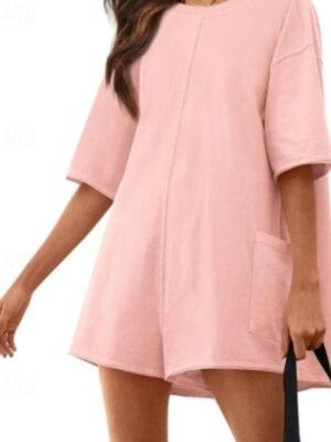 Basic Regular Fit Solid Crew Neck Short Sleeve Romper - Image 6