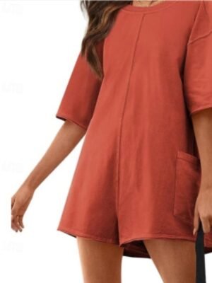 Basic Regular Fit Solid Crew Neck Short Sleeve Romper - Image 7