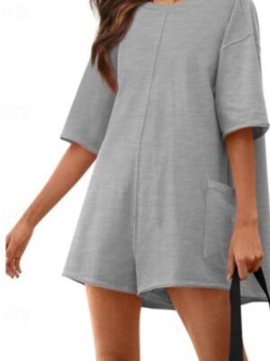 Basic Regular Fit Solid Crew Neck Short Sleeve Romper - Image 8