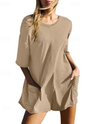Basic Regular Fit Solid Crew Neck Short Sleeve Romper - Image 9