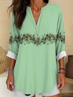 Basic Regular Floral Round Neck Long Sleeve Top - Image 16