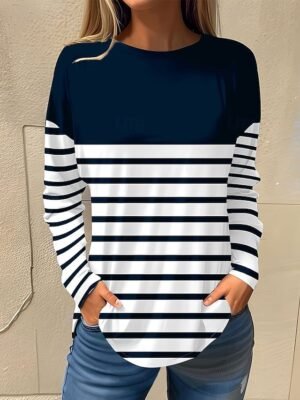 Basic Regular Floral Round Neck Long Sleeve Top - Image 2