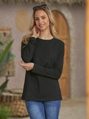 Basic Regular Plain Round Neck Long Sleeve Blouse - Image 5