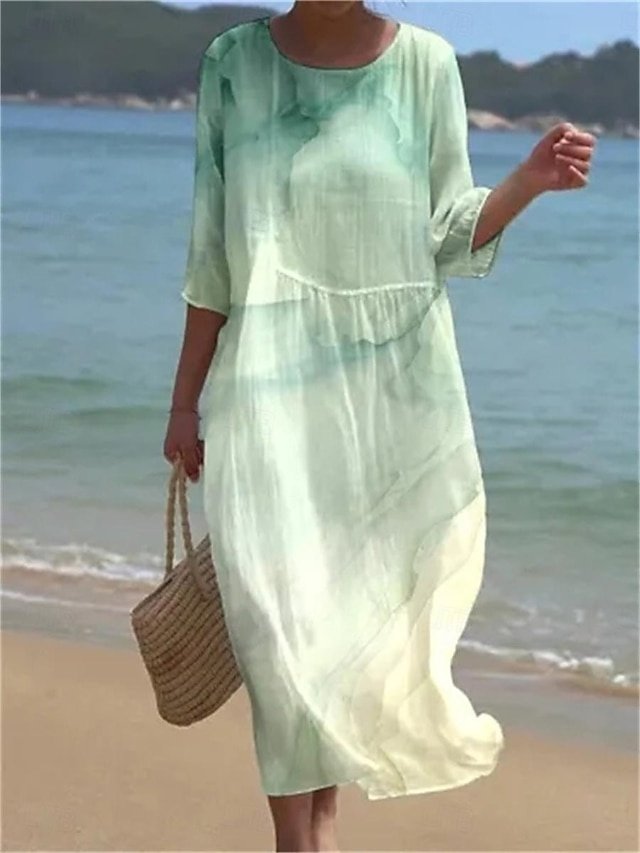 Bohemian Graphic Print Crew Neck Short Sleeve Midi Sundress - Image 2