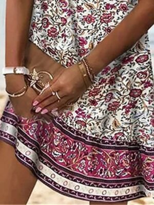 Bohemian Loose Ditsy Floral V Neck Sleeveless Midi Dress - Image 4