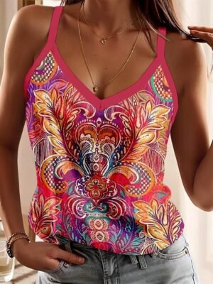 Bohemian Regular Fit Paisley V-Neck Sleeveless Camisole - Image 1