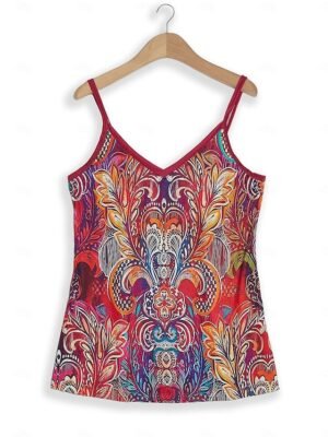 Bohemian Regular Fit Paisley V-Neck Sleeveless Camisole - Image 2