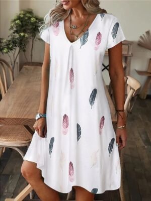 Bohemian Regular Fit Tropical V Neck Short Sleeve Mini Dress - Image 1