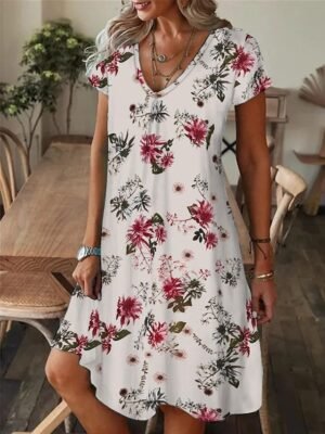 Bohemian Regular Fit Tropical V Neck Short Sleeve Mini Dress - Image 8