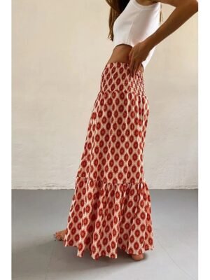 Boho Casual Floral Print Mid Rise Maxi Skirt - Image 11