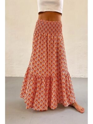 Boho Casual Floral Print Mid Rise Maxi Skirt - Image 14