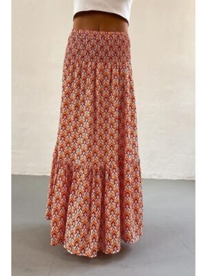 Boho Casual Floral Print Mid Rise Maxi Skirt - Image 17
