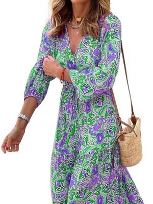 Boho Chic Regular Fit Floral V Neck Long Sleeve Maxi Dress - Image 9