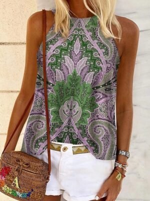 Boho Ethnic Graphic Halter Sleeveless Camisole Top - Image 3