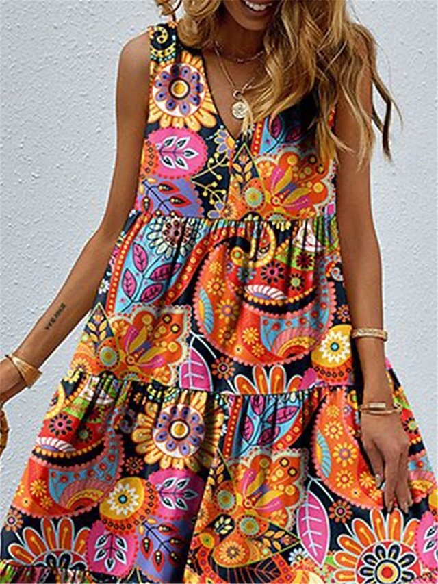 Boho Loose Fit Floral Paisley V Neck Sleeveless Maxi Dress - Image 2