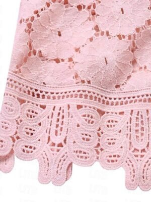 Boho Loose Floral Round Neck Short Sleeve Lace Blouse - Image 5