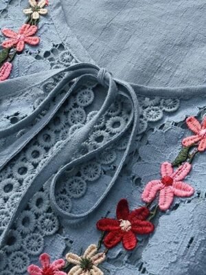 Boho Loose Floral Round Neck Short Sleeve Lace Blouse - Image 8