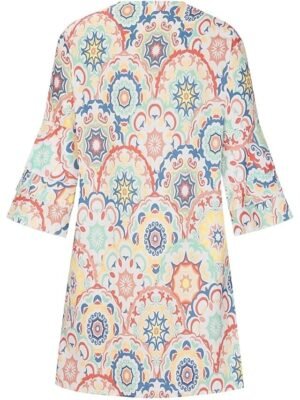 Boho Loose Floral V Neck 3/4 Sleeve Mini Shift Dress - Image 5