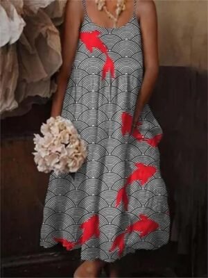 Boho Loose Geometric Floral Spaghetti Strap Maxi Sundress - Image 8