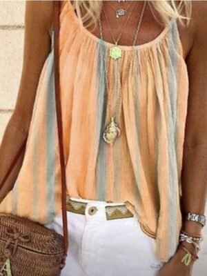 Boho Loose Striped Round Neck Sleeveless Camisole - Image 3