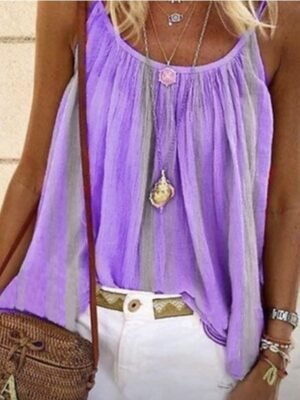 Boho Loose Striped Round Neck Sleeveless Camisole - Image 5