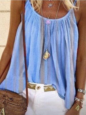 Boho Loose Striped Round Neck Sleeveless Camisole - Image 6